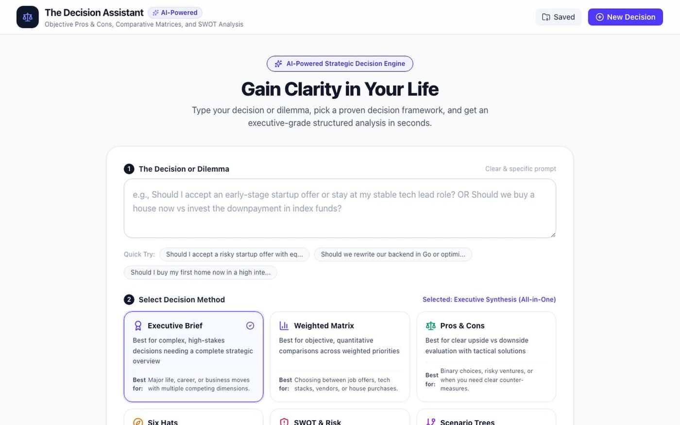 The Decision Assistant — screenshot