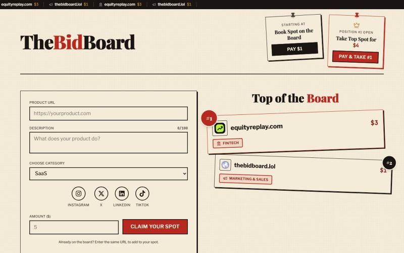 The BidBoard — screenshot