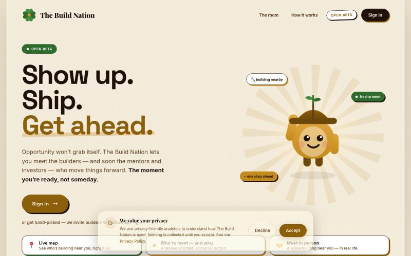 The Build Nation — Show up. Ship. Get ahead. — screenshot