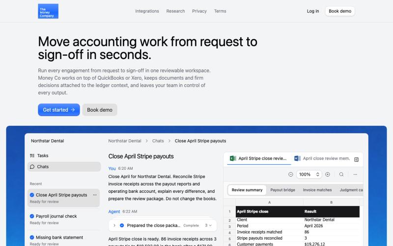 Finish complex accounting, audit, and tax work | Money Co. — screenshot