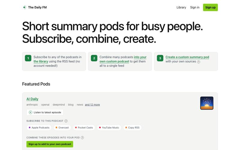 The Daily FM — a daily podcast built from the sources you actually read — screenshot