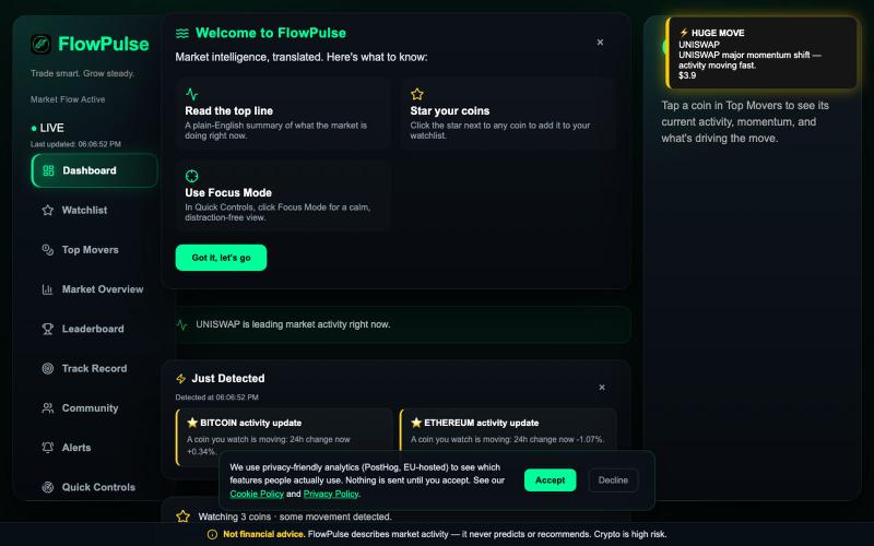 FlowPulse — Real-Time Crypto Market Intelligence — screenshot