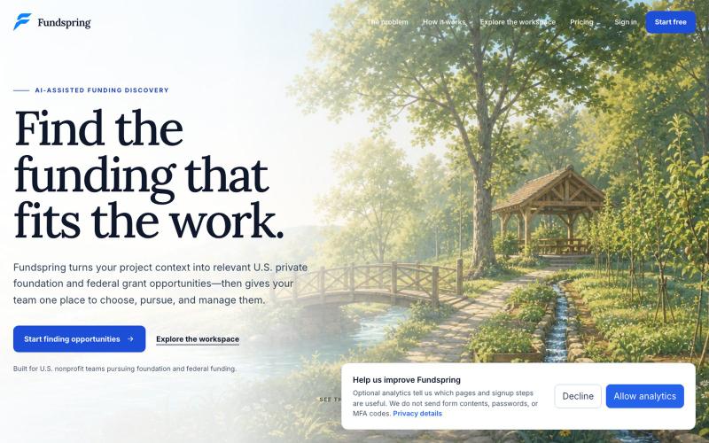 Fundspring | AI Grant Finder for U.S. Nonprofits — screenshot