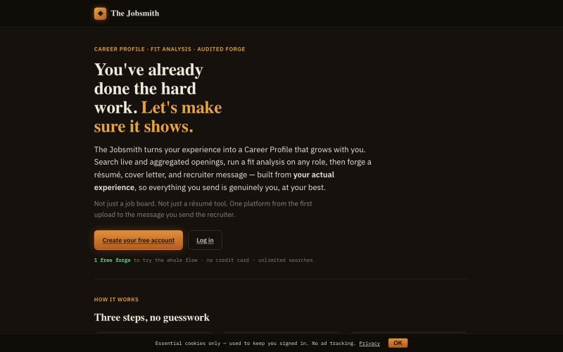 The Jobsmith — tailored, audited resumes from your real experience — screenshot