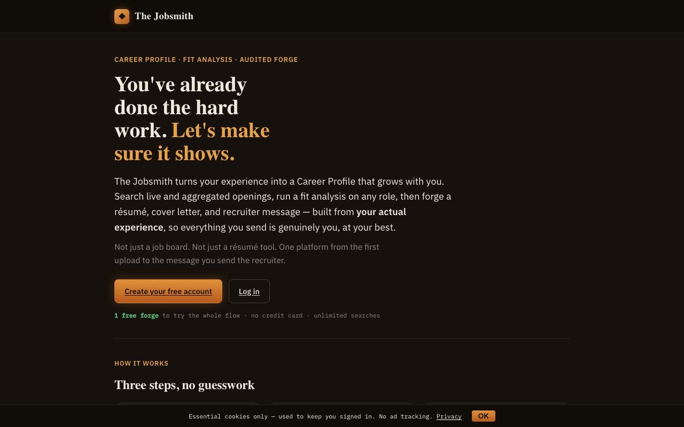 The Jobsmith — tailored, audited resumes from your real experience — screenshot
