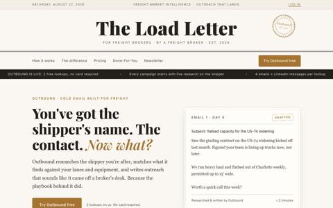 Outbound by The Load Letter: AI Cold Email for Freight Brokers — screenshot