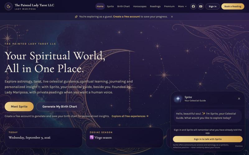 The Painted Lady Tarot — Sprite, Astrology, Tarot & Spiritual Guidance — screenshot