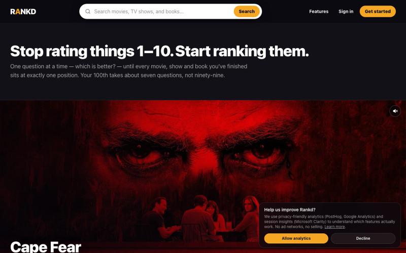 RANKD — Stop rating things 1–10. Start ranking them. — screenshot