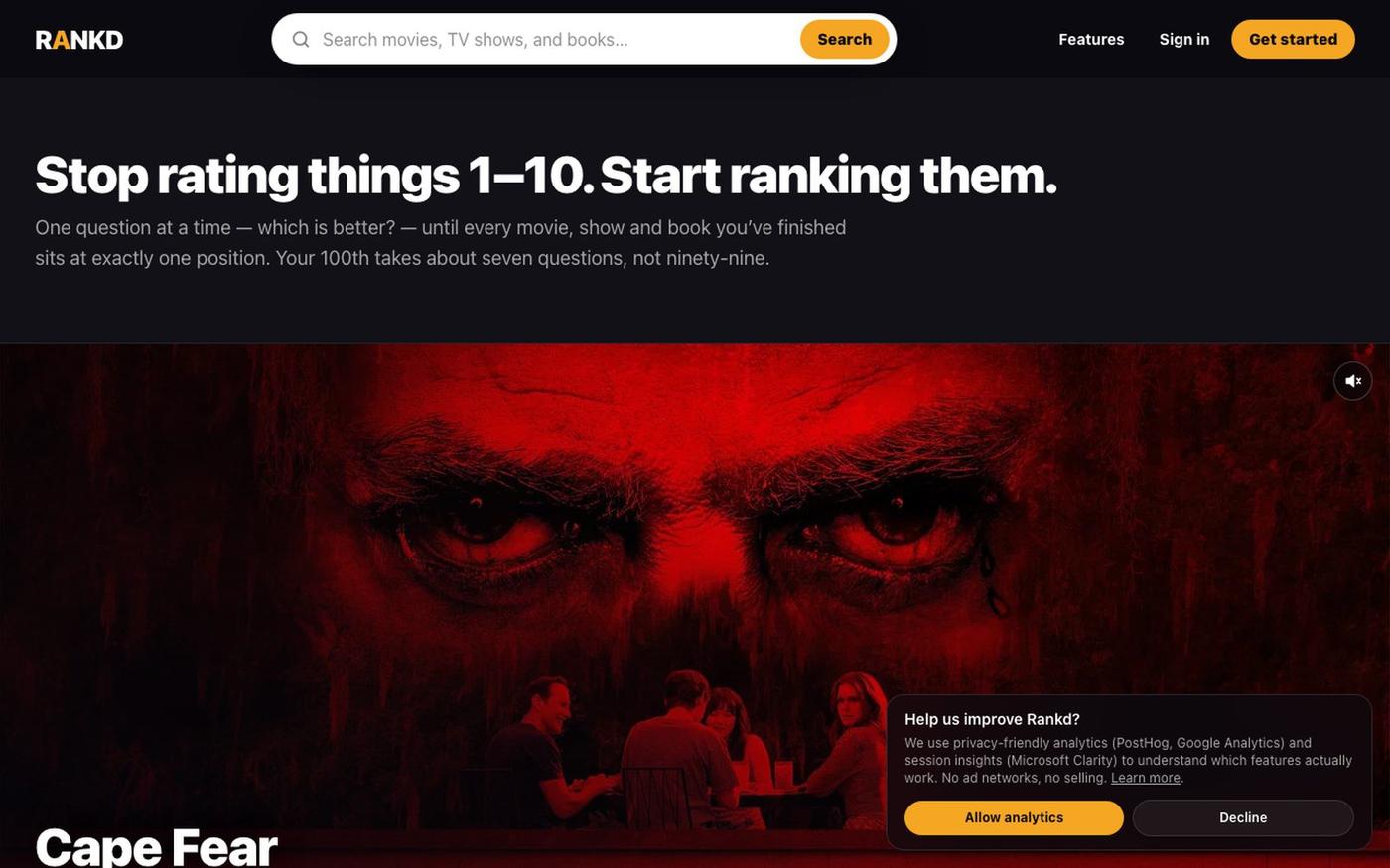 RANKD — Stop rating things 1–10. Start ranking them. — screenshot