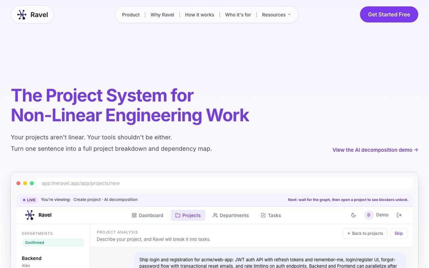 AI project management for developers | Ravel — screenshot