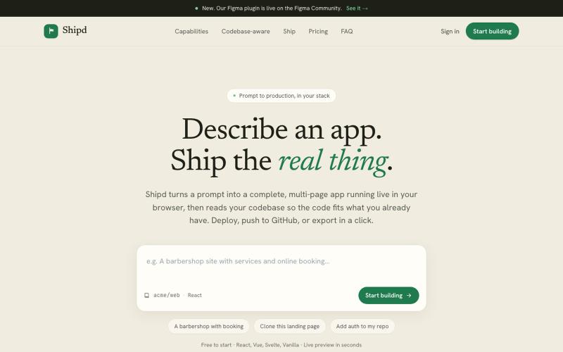 Shipd — Describe an app. Ship the real thing. — screenshot
