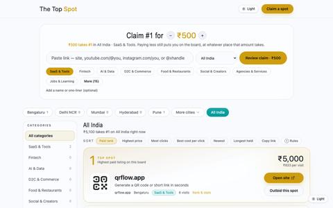 The Top Spot — India's pay-to-rank city boards — screenshot