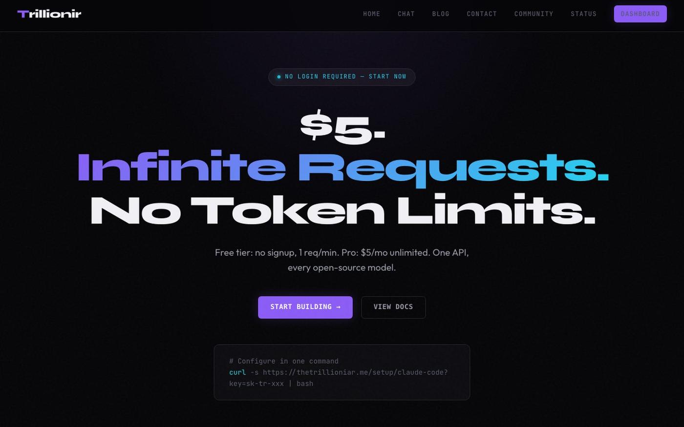 Trillionir AI - One API. Every Model. — screenshot