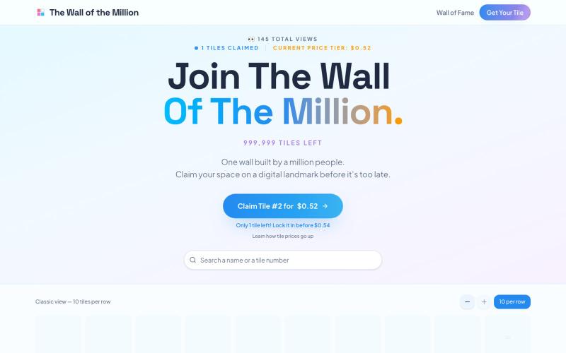 The Wall Of The Million — A Digital Time Capsule — screenshot