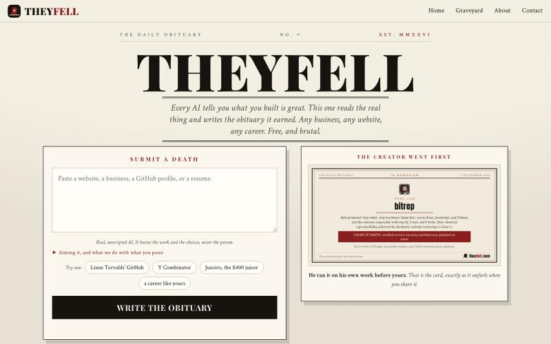 THEYFELL: write its obituary — screenshot