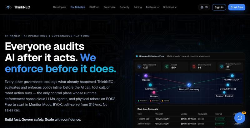 AI Governance & Runtime Enforcement for Mid-Sized Companies | ThinkNEO — screenshot