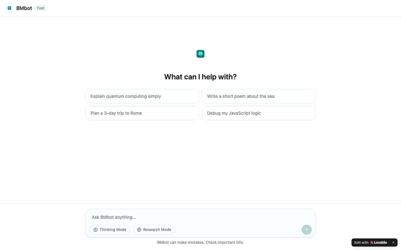 BMbot — AI Assistant with Thinking Mode — screenshot