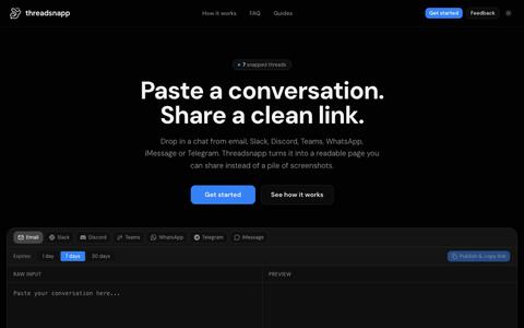Threadsnapp | Paste a conversation, get a beautiful shareable link — screenshot