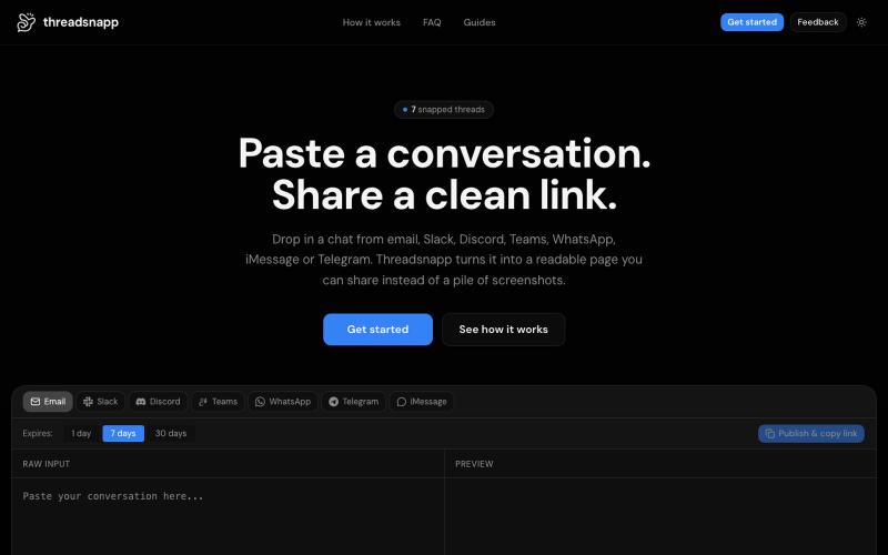Threadsnapp | Paste a conversation, get a beautiful shareable link — screenshot