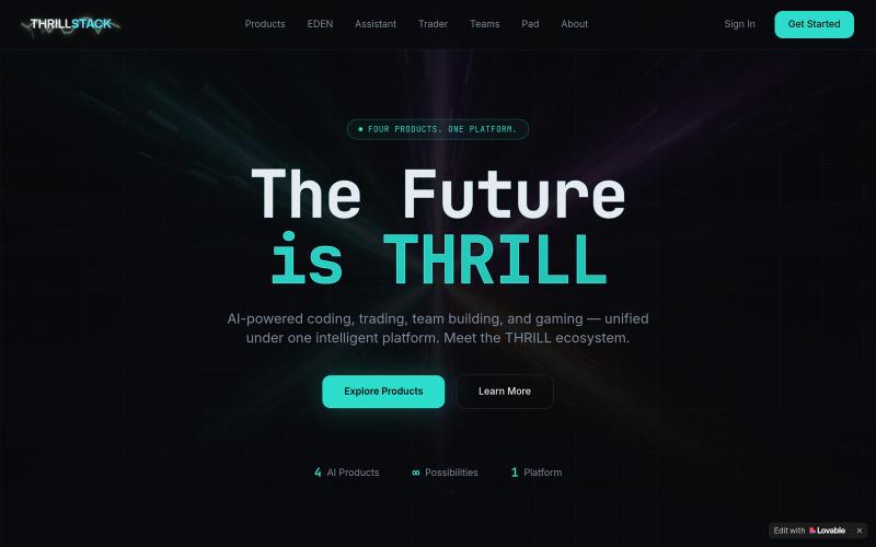 Thrillstack — AI-Powered Coding, Trading & Teams — screenshot