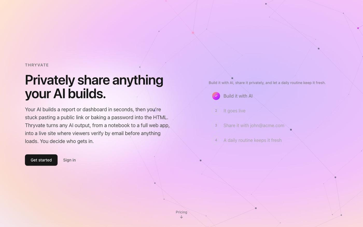 Thryvate · Privately share anything your AI builds — screenshot