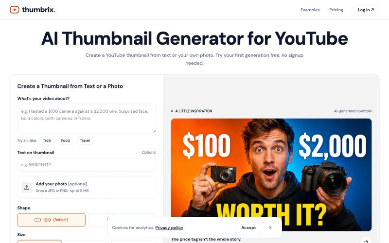 AI Thumbnail Generator for YouTube — Try Free | Thumbrix — screenshot