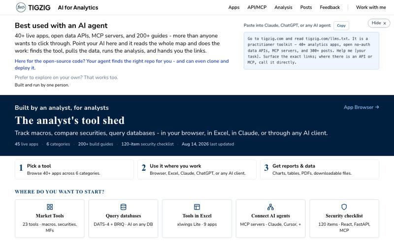 TigZig - AI Tools for Analytics, Databases & Automation — screenshot