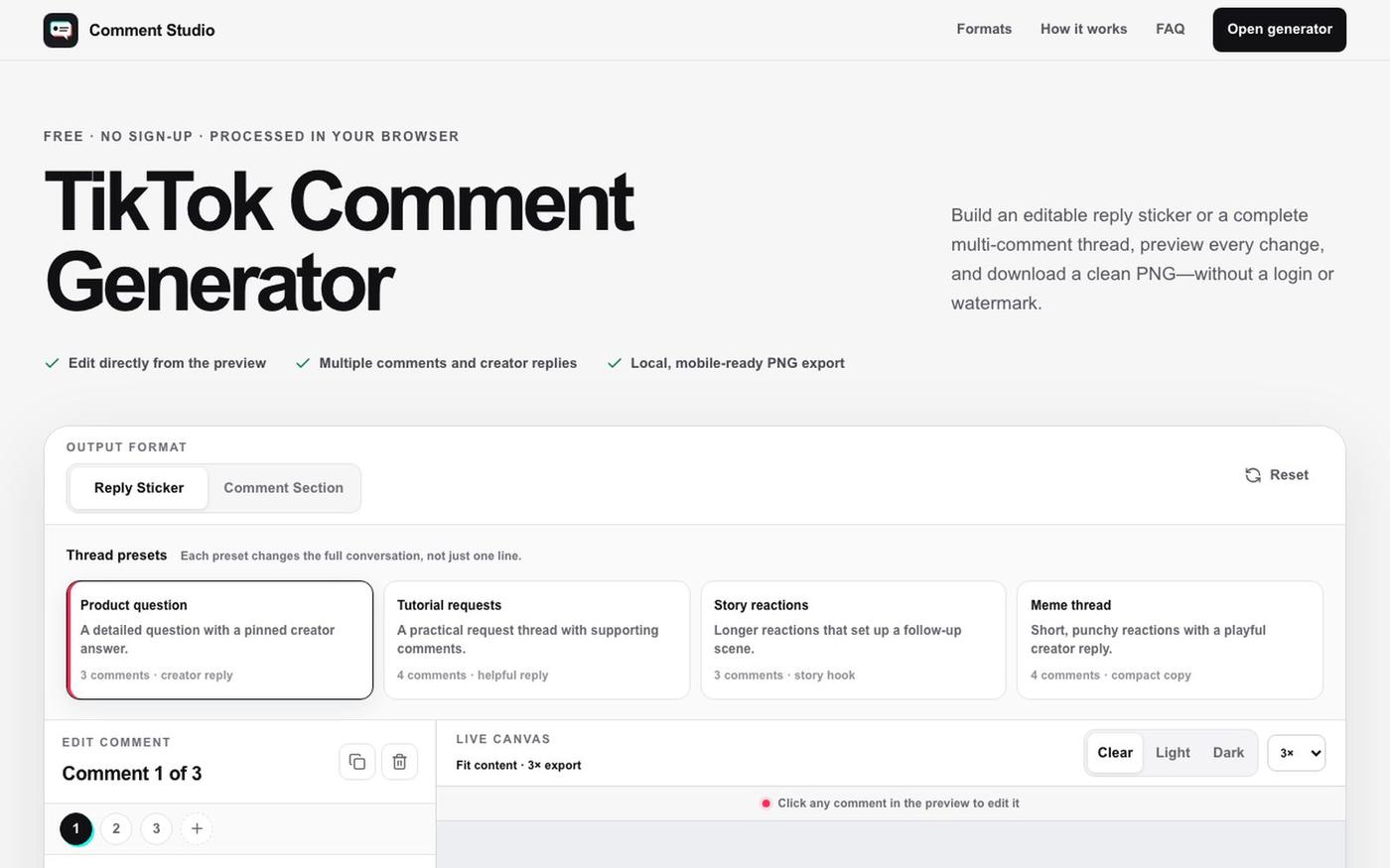 Free TikTok Comment Generator — Reply Stickers & Comment Images — screenshot