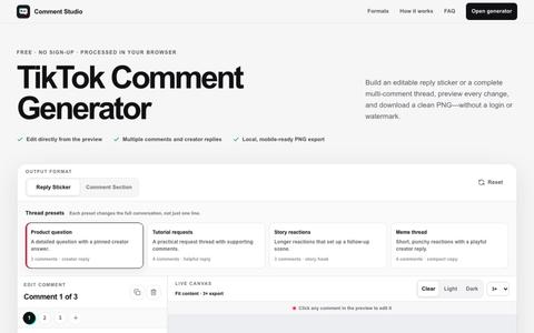Free TikTok Comment Generator — Reply Stickers & Comment Images — screenshot
