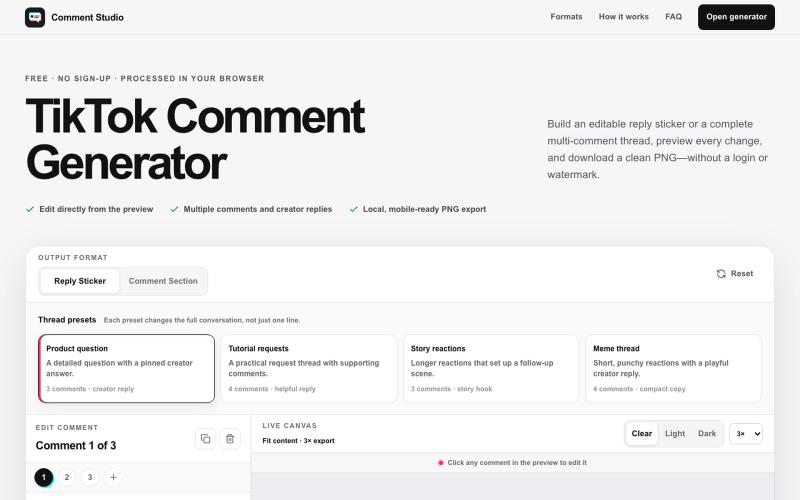 Free TikTok Comment Generator — Reply Stickers & Comment Images — screenshot