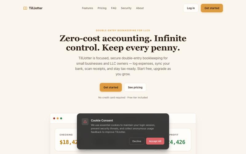 TillJotter — Simple bookkeeping for LLCs, free to start — screenshot