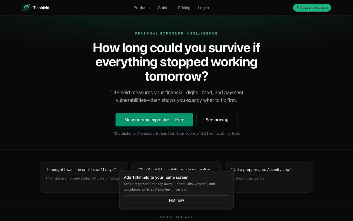 TiltShield — Know What Could Break Before It Does — screenshot