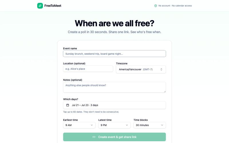 FreeToMeet — Group scheduling without the pain — screenshot