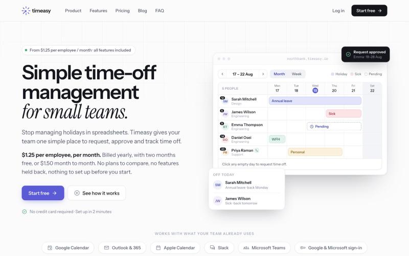 Simple time-off management for small teams — screenshot