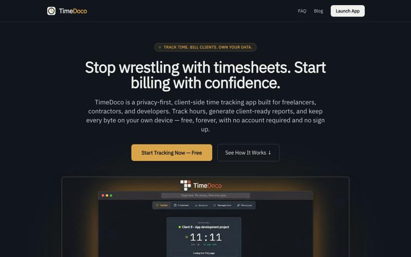 TimeDoco — Privacy-First Time Tracker Without an Account — screenshot