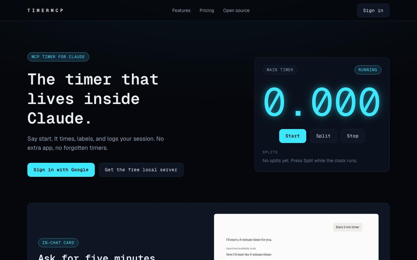 TimerMCP, the timer that lives inside Claude — screenshot