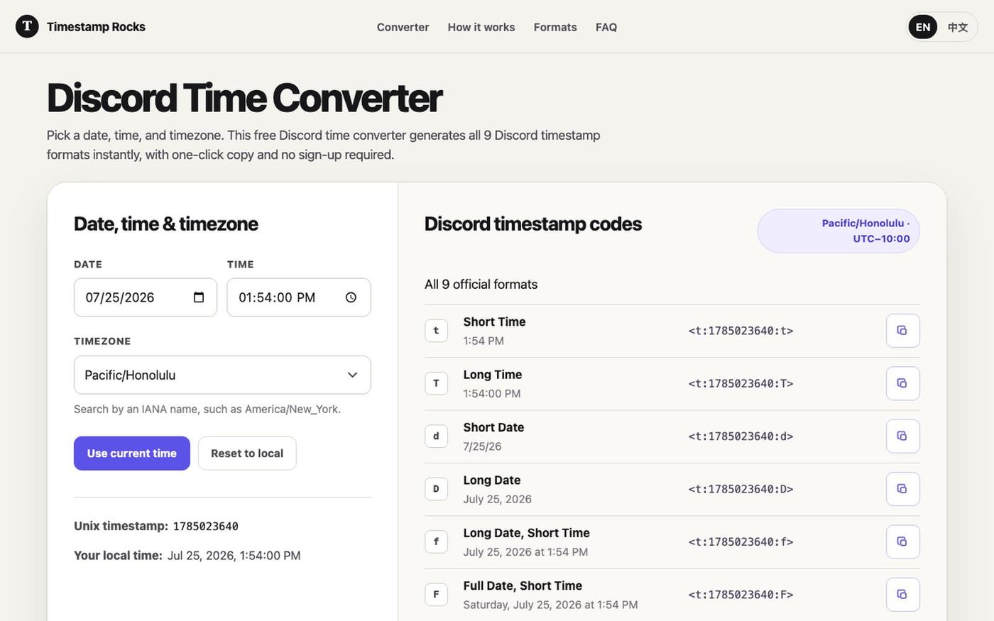 Discord Time Converter — Generate Discord Timestamps — screenshot