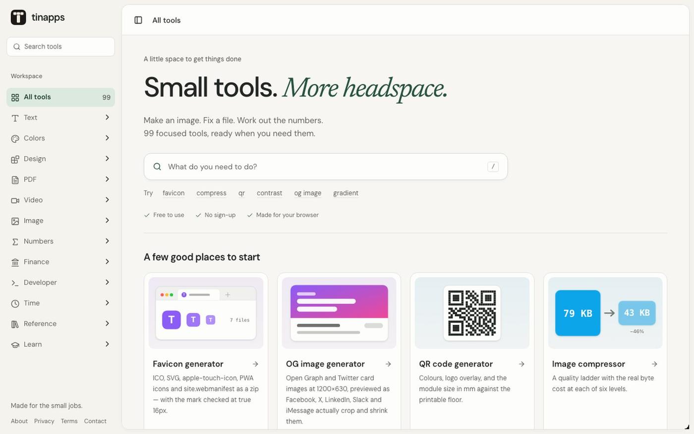 Tinapps | Free Browser Tools for the Small Jobs That Slow Work Down — screenshot