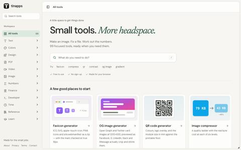 Tinapps | Free Browser Tools for the Small Jobs That Slow Work Down — screenshot