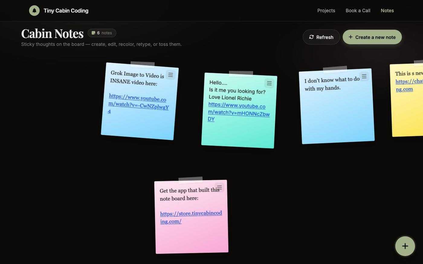 Notes • Tiny Cabin Coding — screenshot