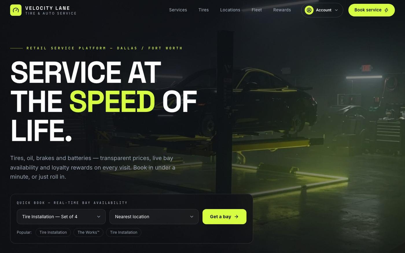 Velocity Lane — Tires & Auto Service, Booked in Seconds — screenshot