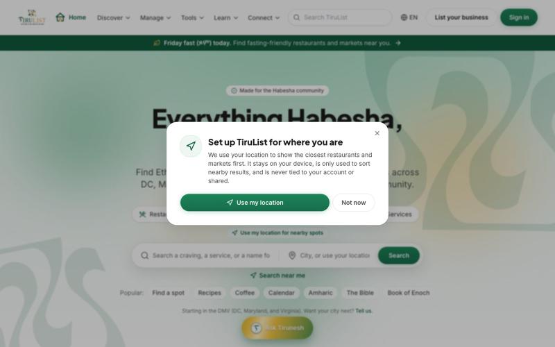 Ethiopian & Eritrean Businesses in the DMV | TiruList — screenshot