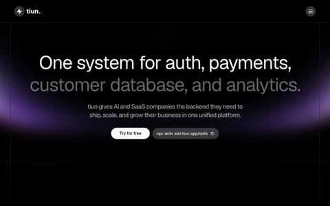 The backend for AI and SaaS companies | tiun. — screenshot