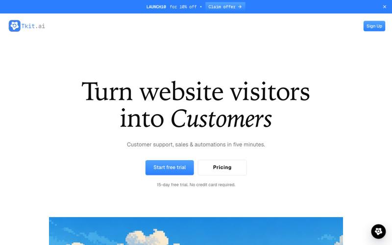 Live Chat Widget & Shared Support Inbox for SaaS | tkit.ai — screenshot