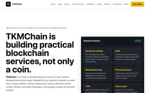 TKMChain - RandomX EVM, Shielded Privacy, Quantum-Resistant Wallets, TVM and Pub — screenshot