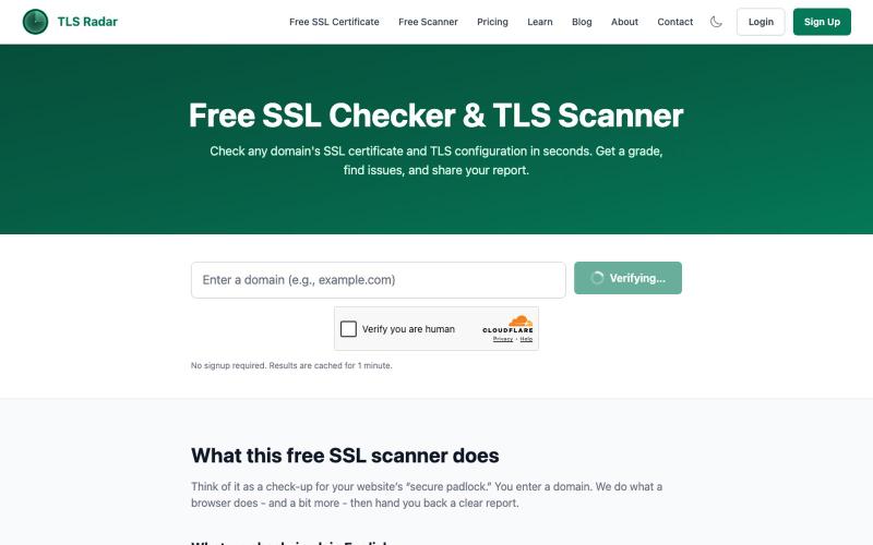 Free SSL Checker & TLS Scanner | TLS Radar — screenshot