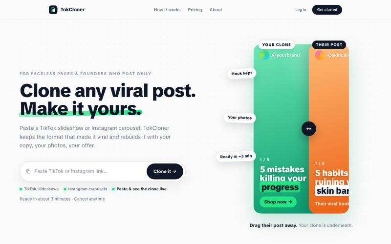 TokCloner — Clone viral posts for your business — screenshot