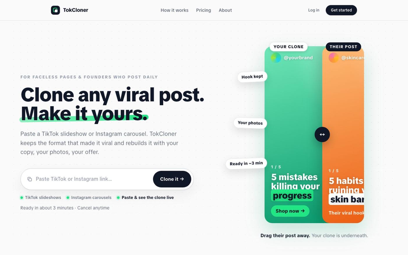 TokCloner — Clone viral posts for your business — screenshot