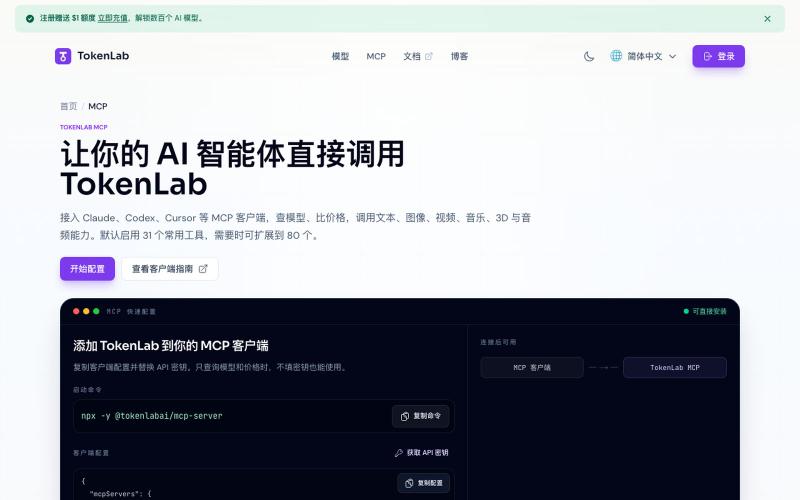 TokenLab MCP｜让 AI 智能体调用模型与多模态工具 — screenshot