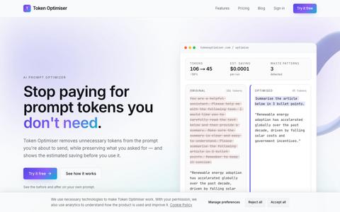 Reduce Unnecessary Prompt Tokens | Token Optimiser — screenshot